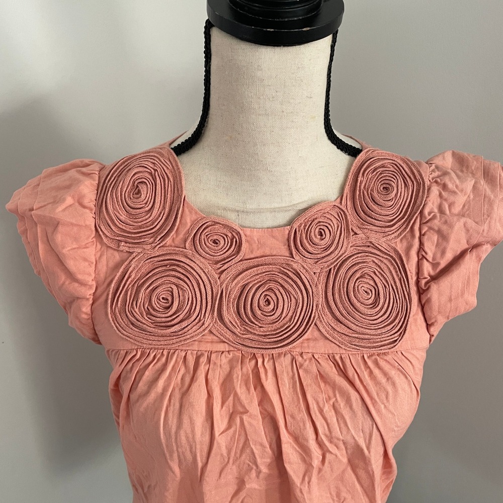 Vintage BCBGeneration Blouse sz XS Coral‎ Pink Rosette Flutter Sleeve Cotton 90s - Picture 3 of 8